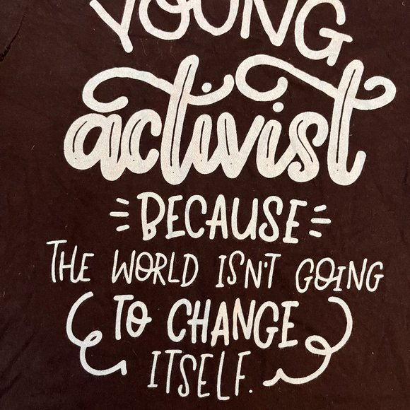Young Activist Change The World Crew Neck T-shirt Black Teal Blue - Picture 3 of 3